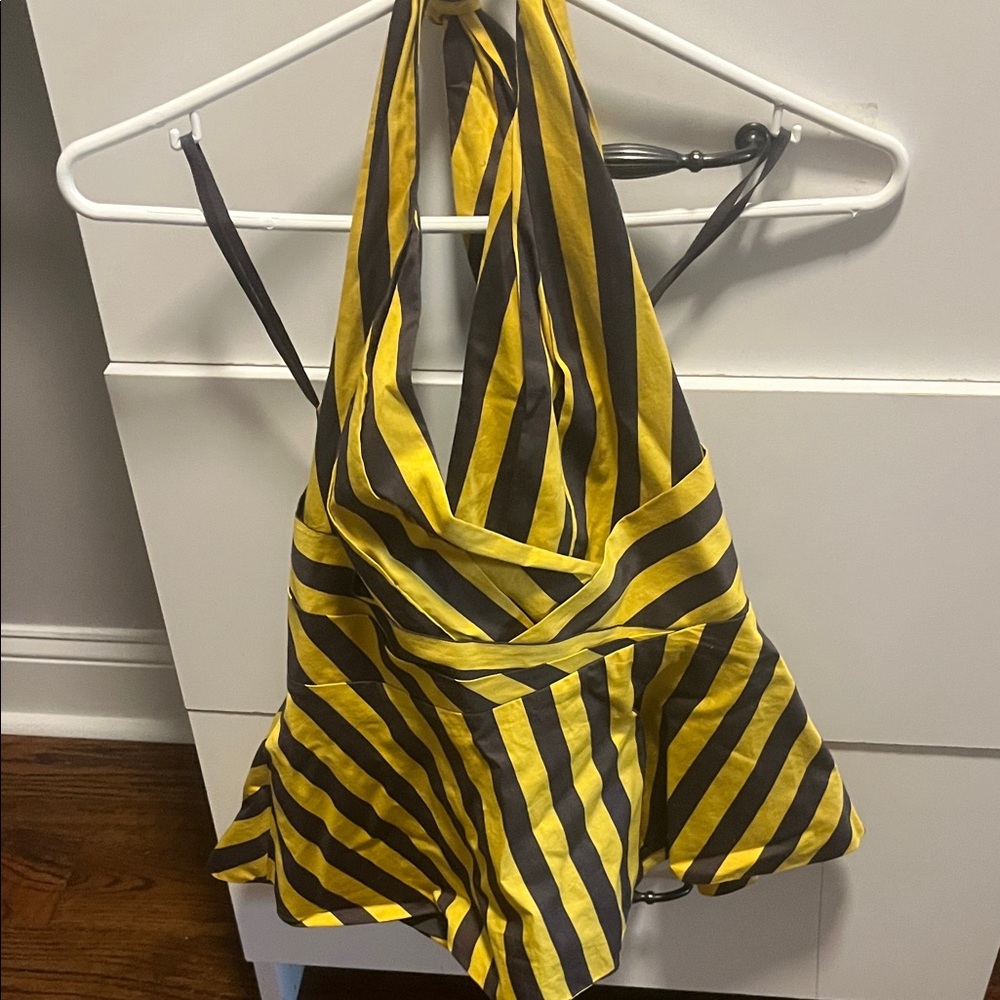 Odille Yellow and Black Striped Halter Top